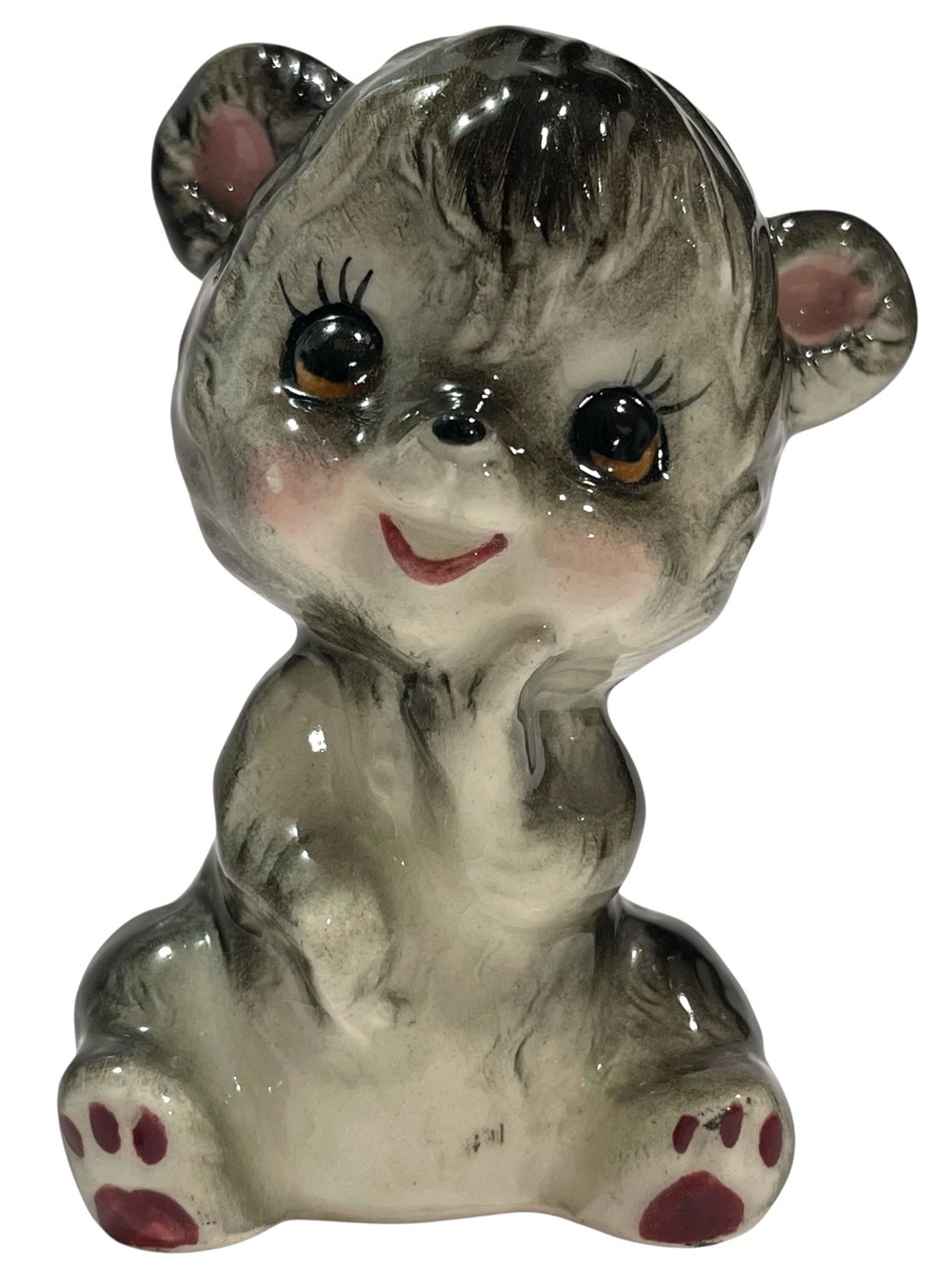 Vintage 1950s Little Gray Bear Kitschy Ceramic Figurine - Made in Japan
